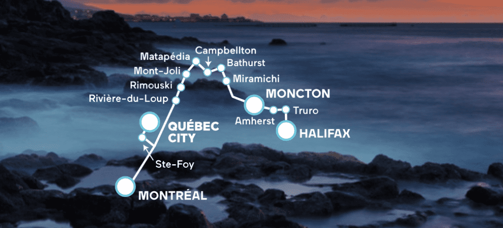 The Ocean train route from Montreal to Halifax