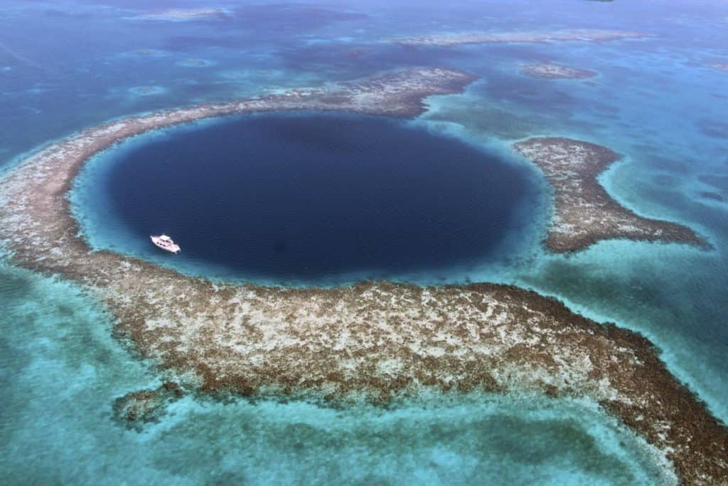 great blue hole in belize from above