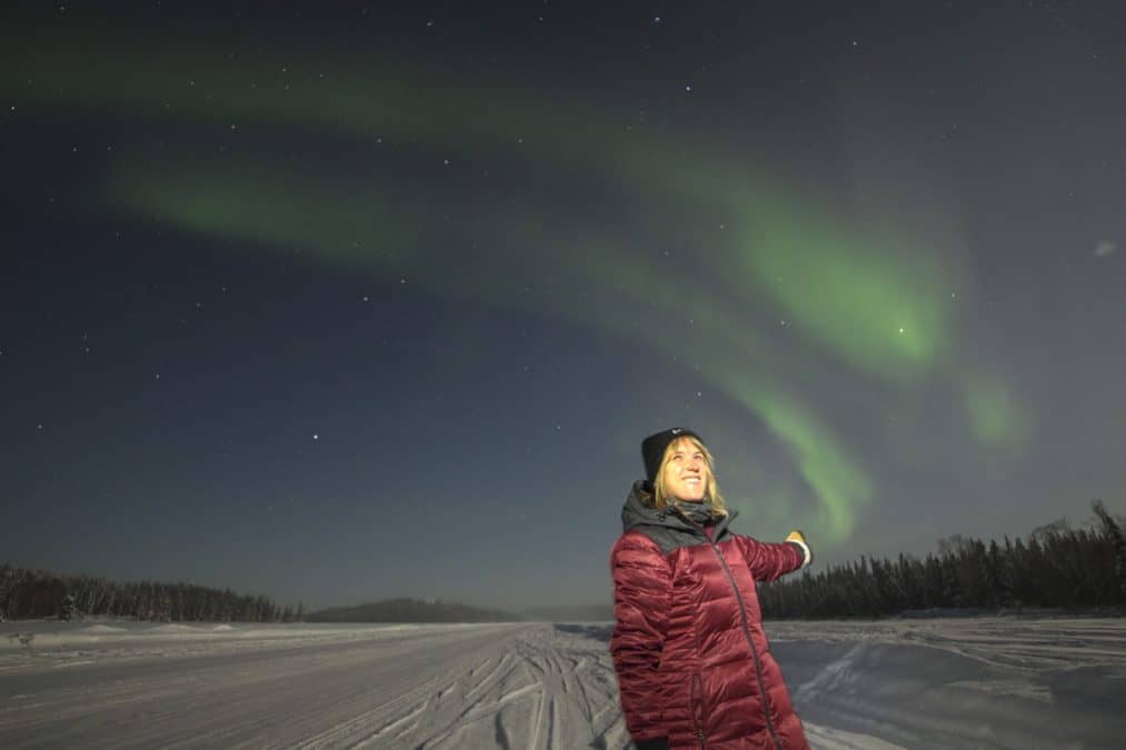 lora with northern lights yellowknife canada