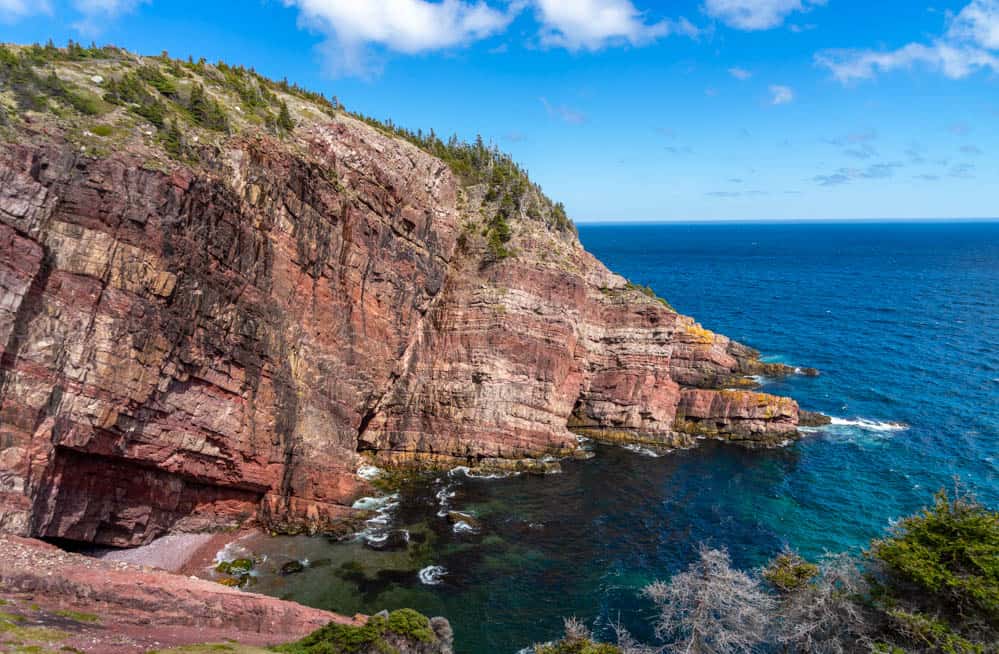 red cliffs on Mickeleens Path east coast trail