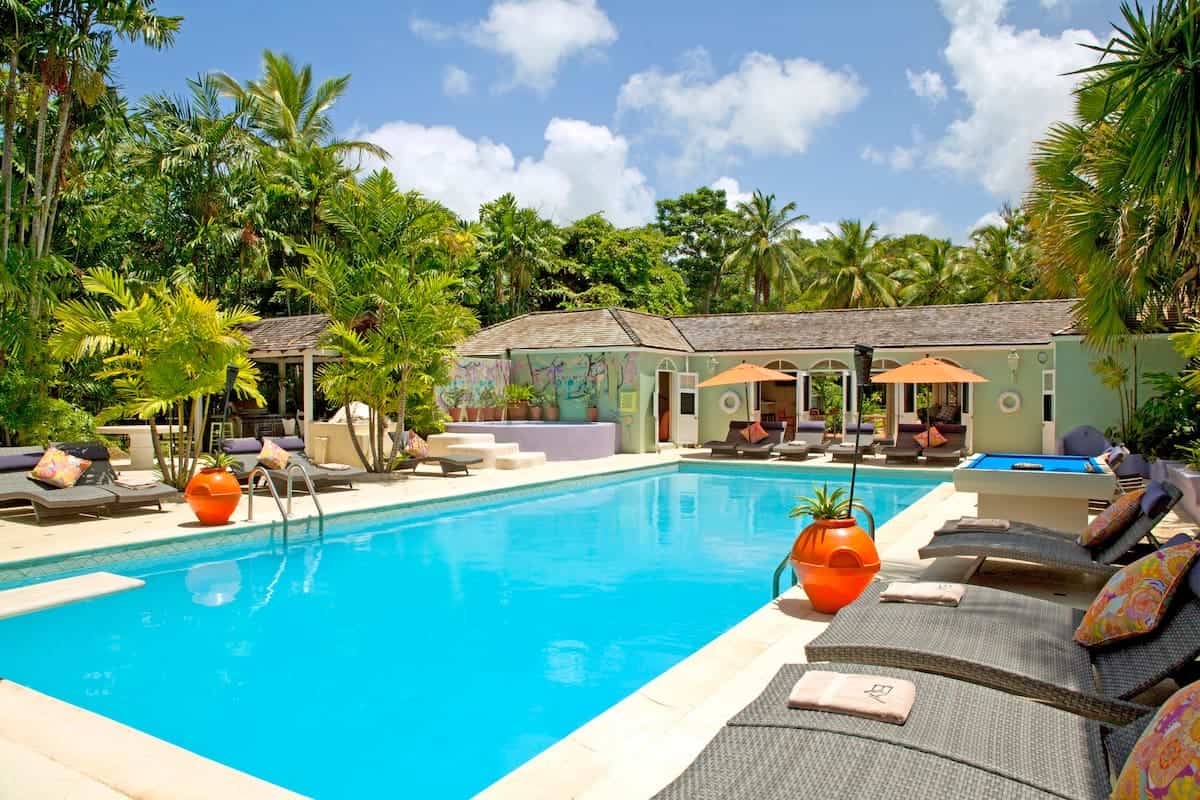 pool next to villa in barbados