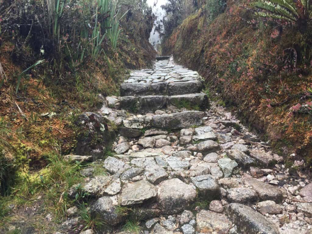 passing stone staircases while hiking the inca trail