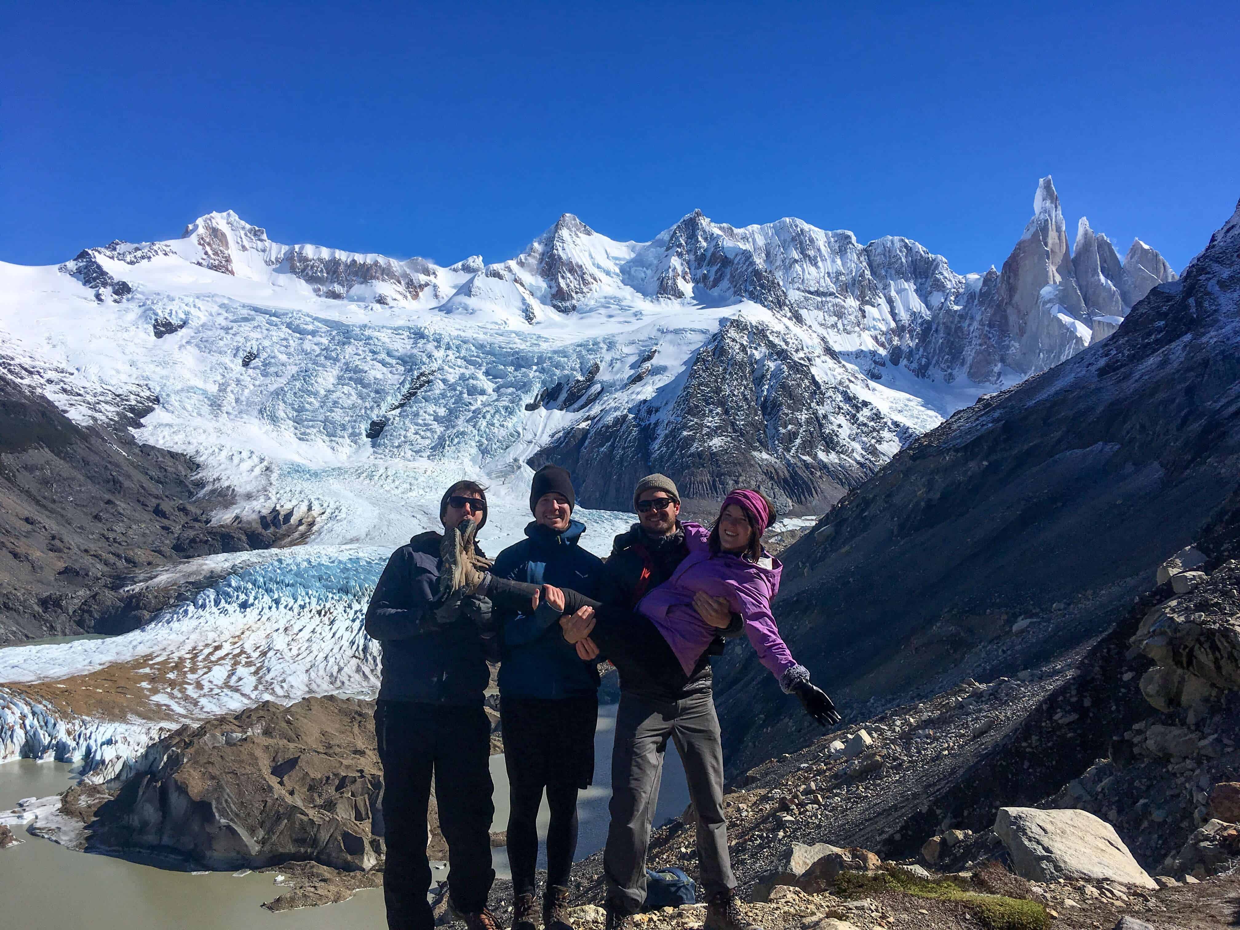 lora with men hiking in patagonia