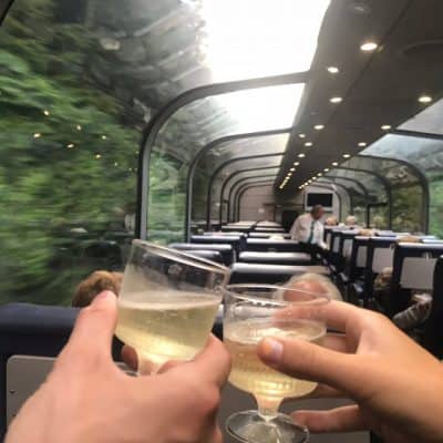 Champagne toast on the train across Canada