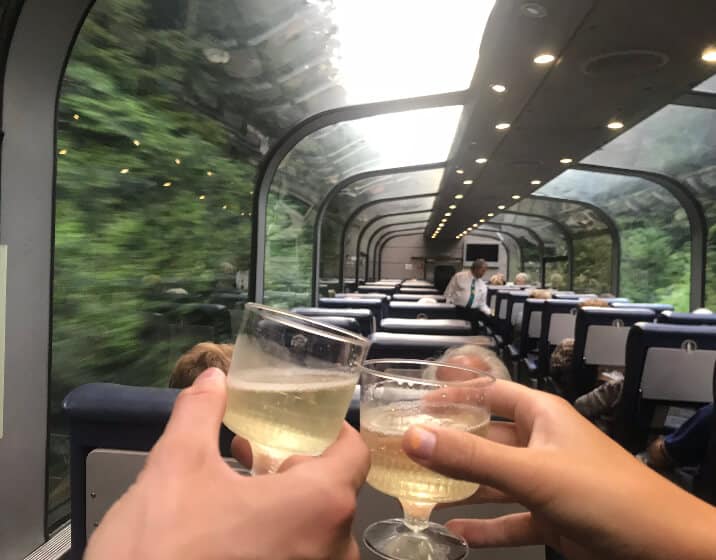 Champagne toast on the train across Canada