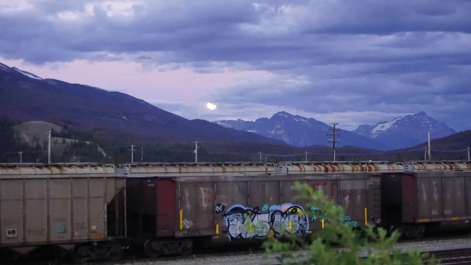 train station at sunset in jasper alberta canada