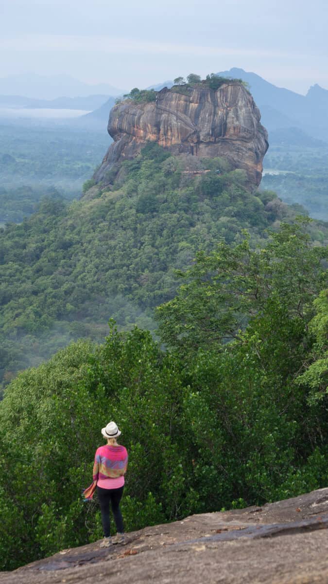 lora looking over lion rock in sri lanka