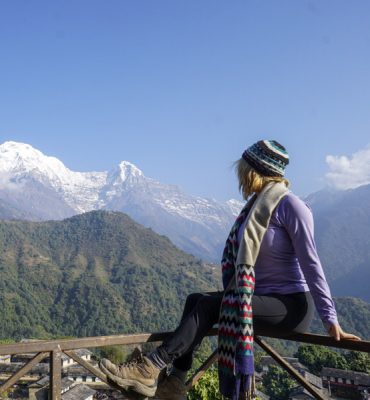 lora overlooking the himalaya mountains in nepal