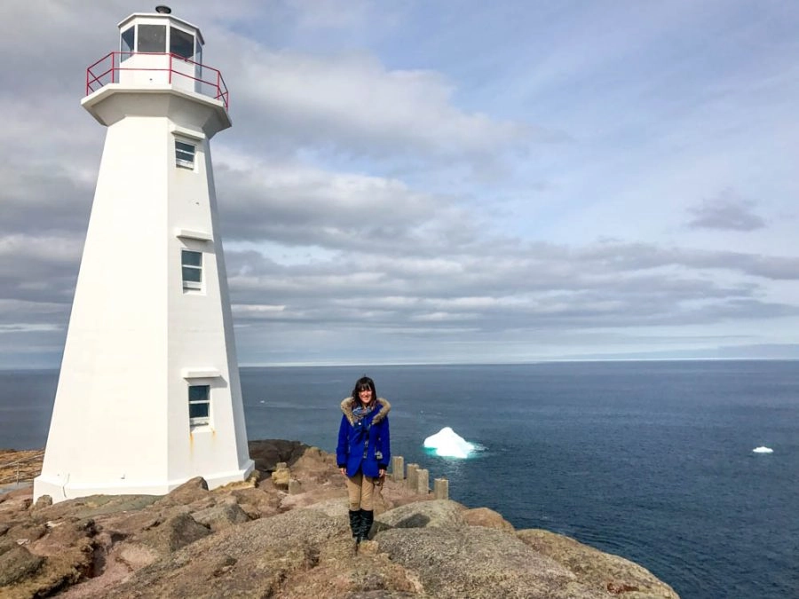 cape sprear lighthouse and icebergs