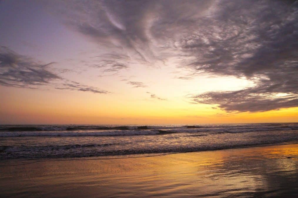 sunset on beach in el salvador central america