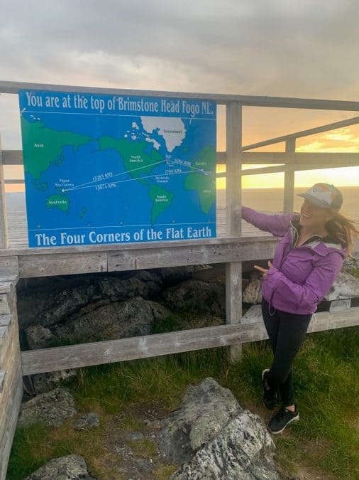 lora by brimstone head hiking sign in fogo island
