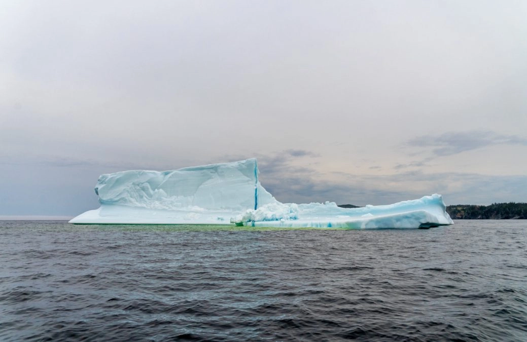 a giant iceberg floats in the atlantic ocean in trinity newfoundland