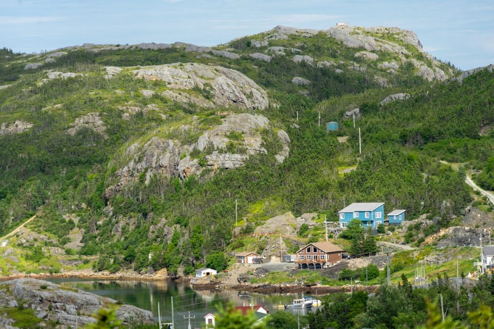 community of salvage against the rolling hills in newfoundland