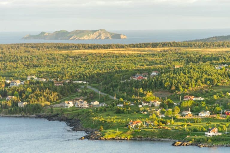 landscape photo of the town of witless bay with the ecological reserve in the distance