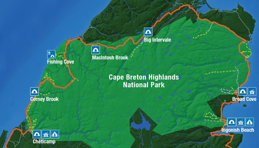 map of parks canada campsites in cape breton