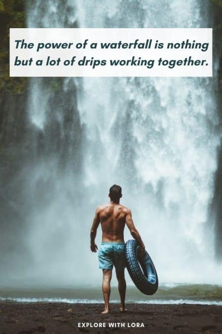 man standing in front of waterfall with caption about waterfalls