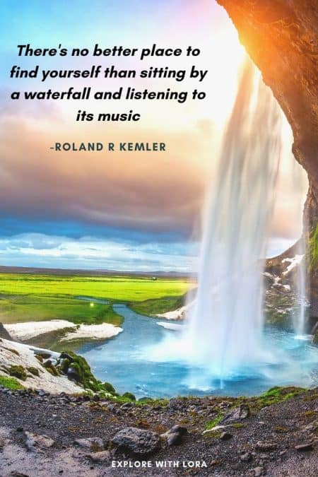 waterfall in iceland with quote written on it