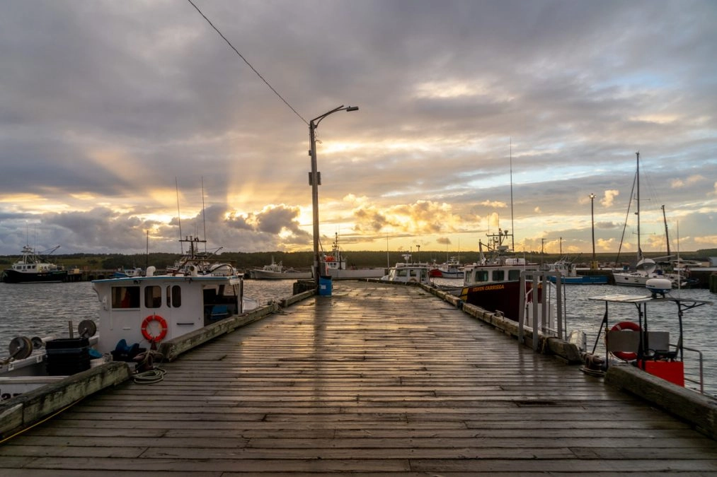 cheticamp harbour at sunset