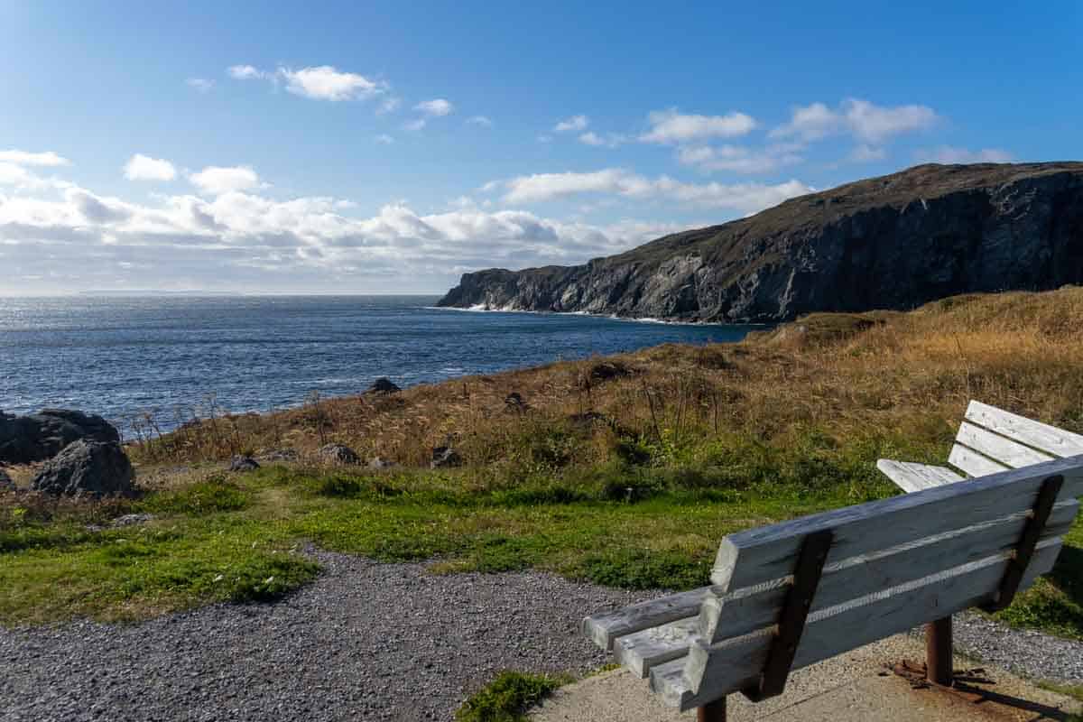 bench overlooking the atlantic ocean fishing point st. anthony newfoundland
