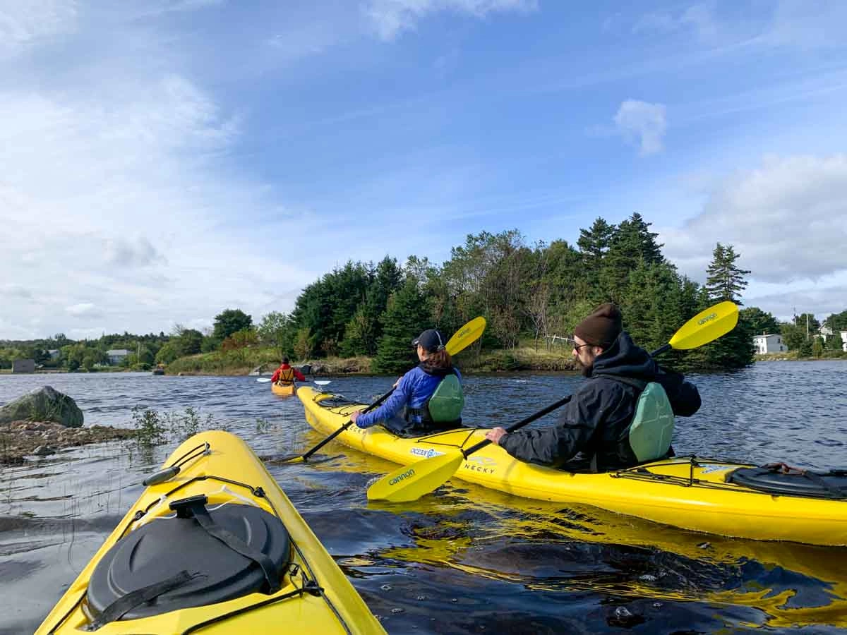 two people in a yellow kayak in newfoundland