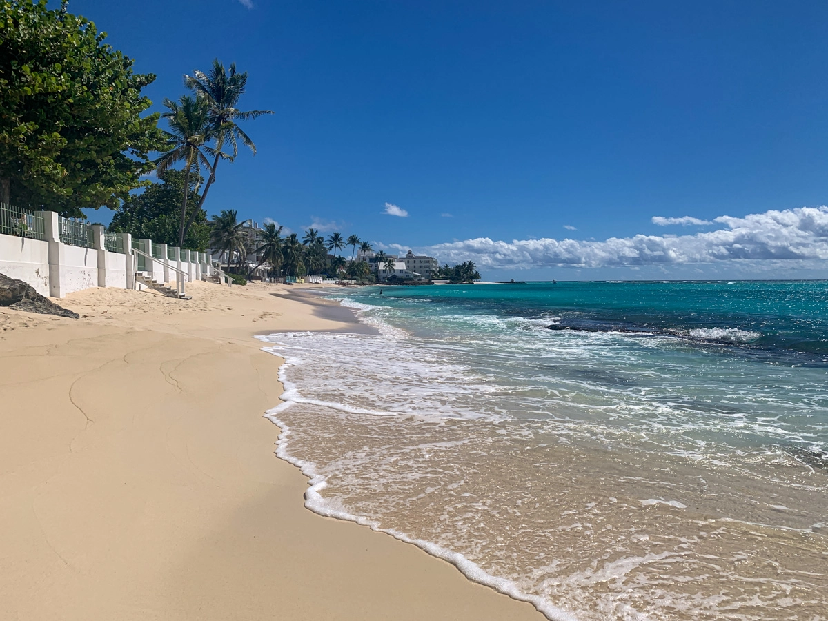 turquise water against golden sand at worthing beach barbados