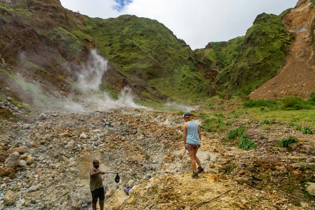 lora hiking in the valley of desolation towards a hot spring