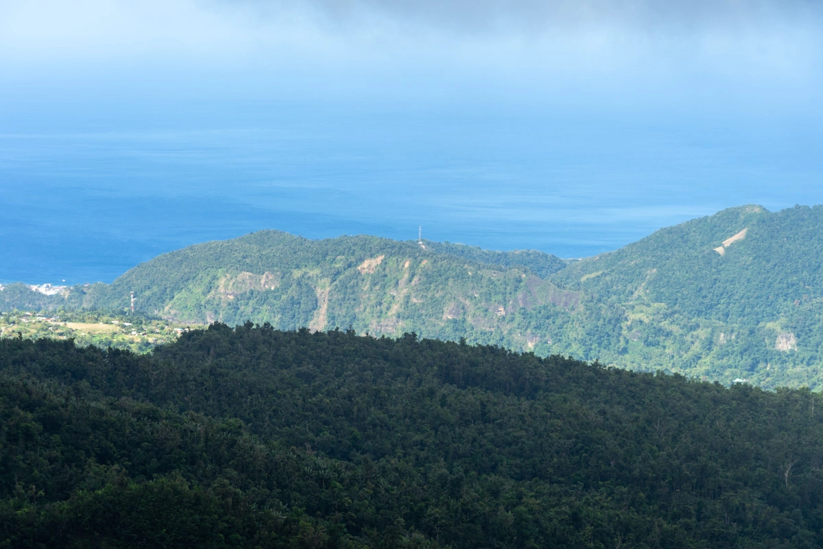 viewpoint of roseau dominica with the ocean behind it from the the boiling lake hike