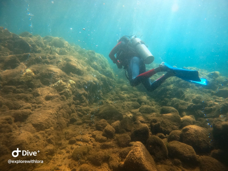 diver in champagne river diving in dominica