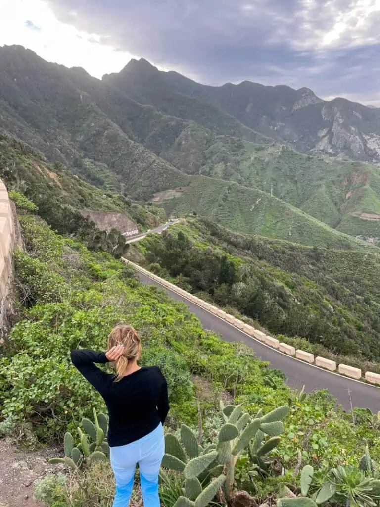 lora looking over road in tenerife spain