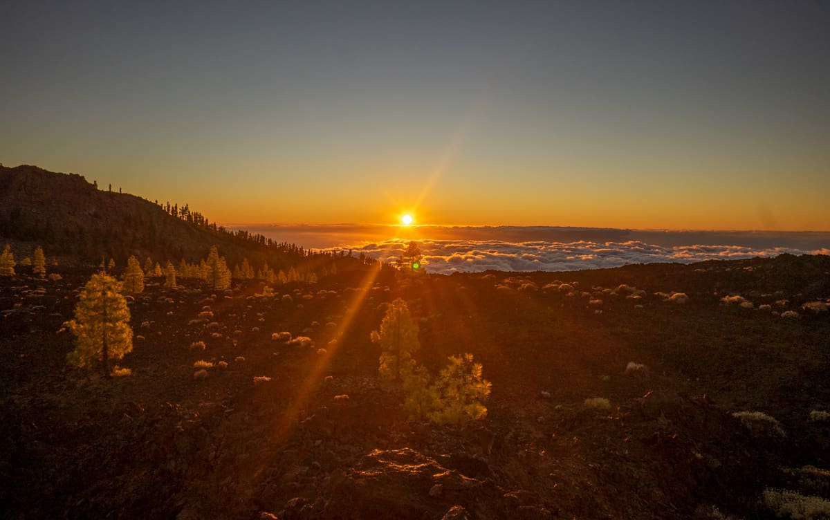 sunset over clouds in teide national park