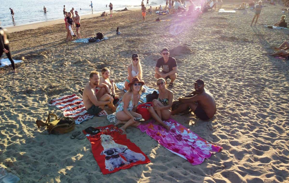 group of friends Los Cristianos beach tenerife