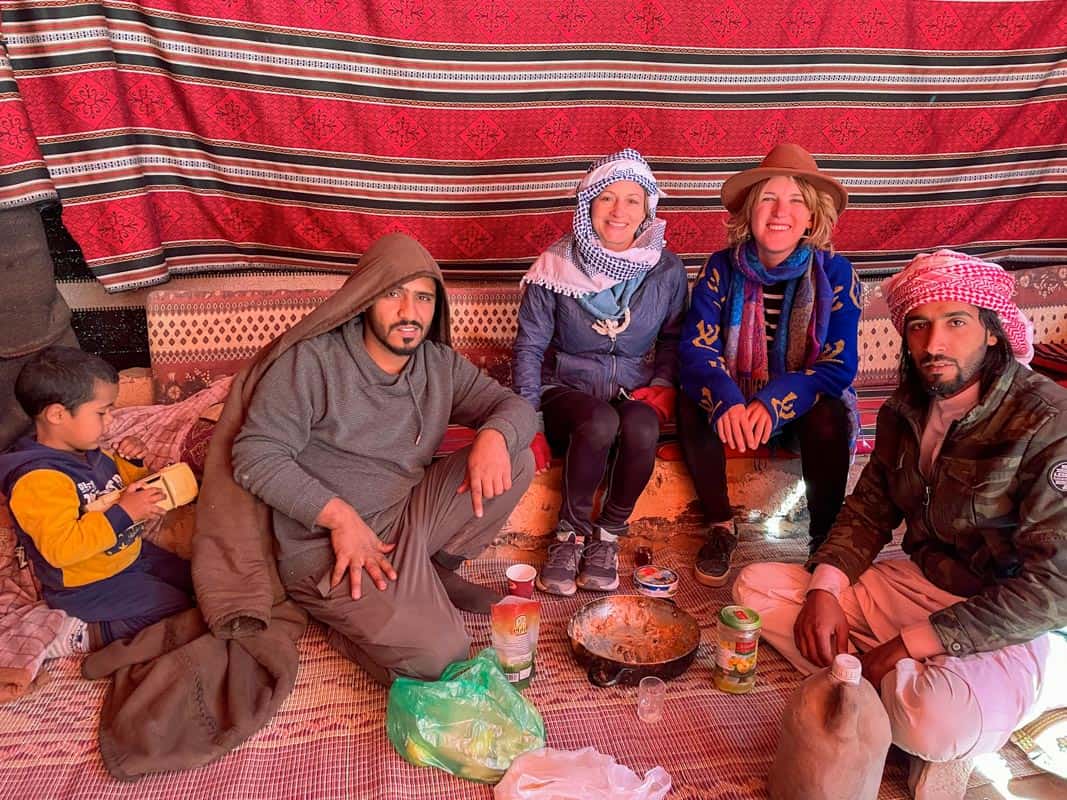 Eating breakfast in a local Bedouin camp