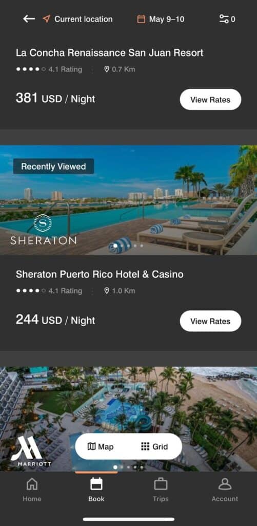 screenshot of hotel search