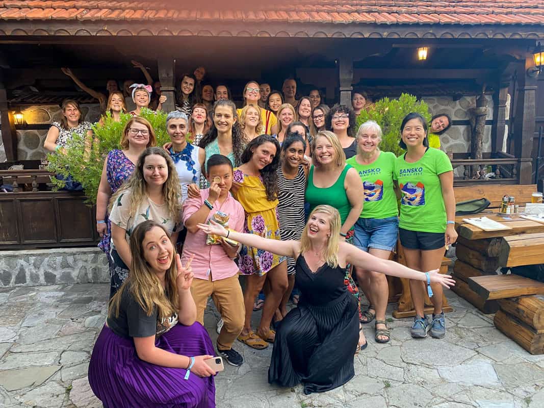 group of female digital nomad community in bansko bulgaria