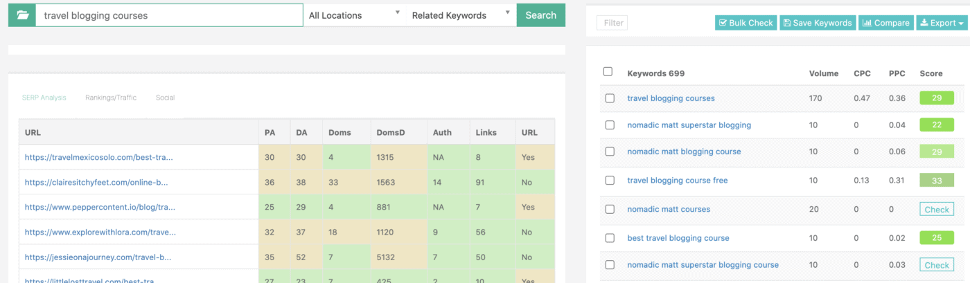 screenshot of keyword research on keysearch