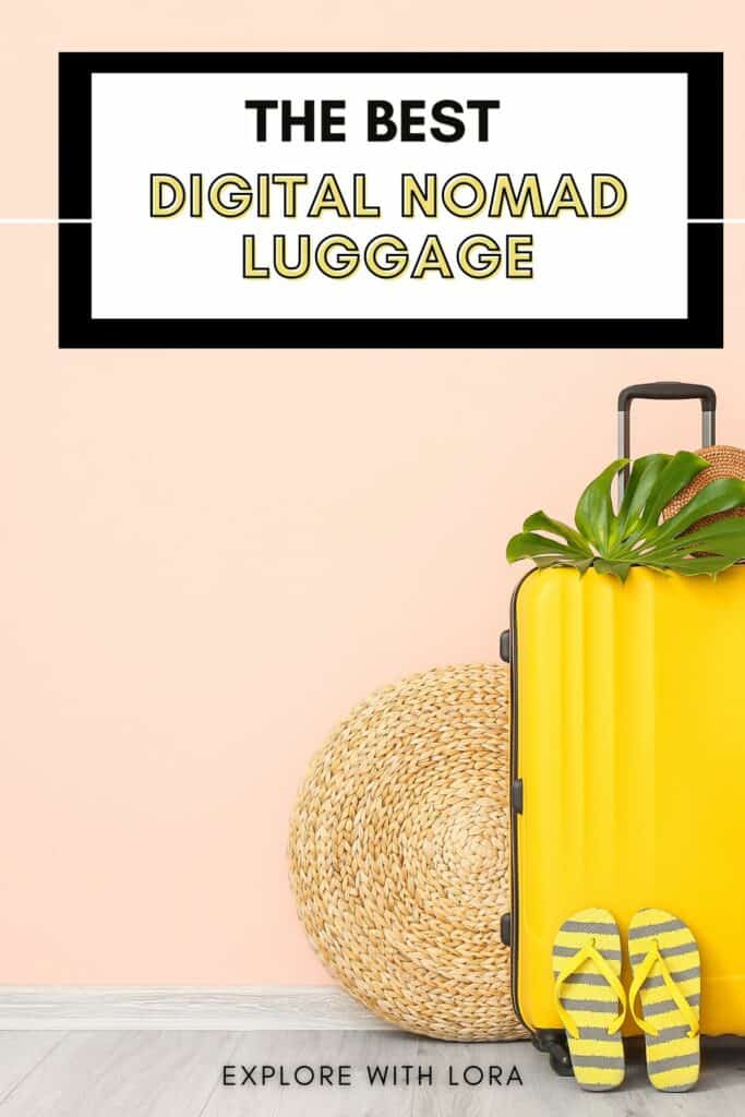 picture of yellow suitcase with overlay text that reads the best digital nomad luggage