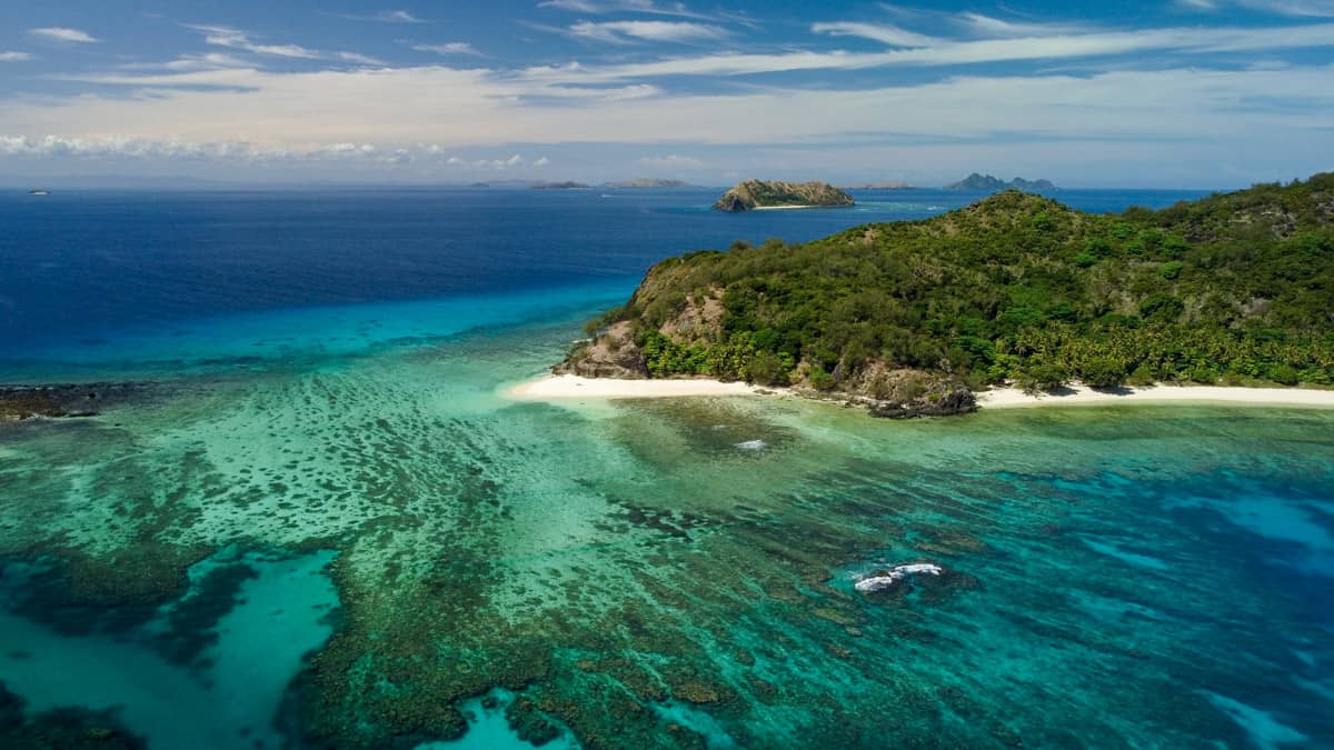 aerial view of remote island in fiji on a captain cook cruise in fiji