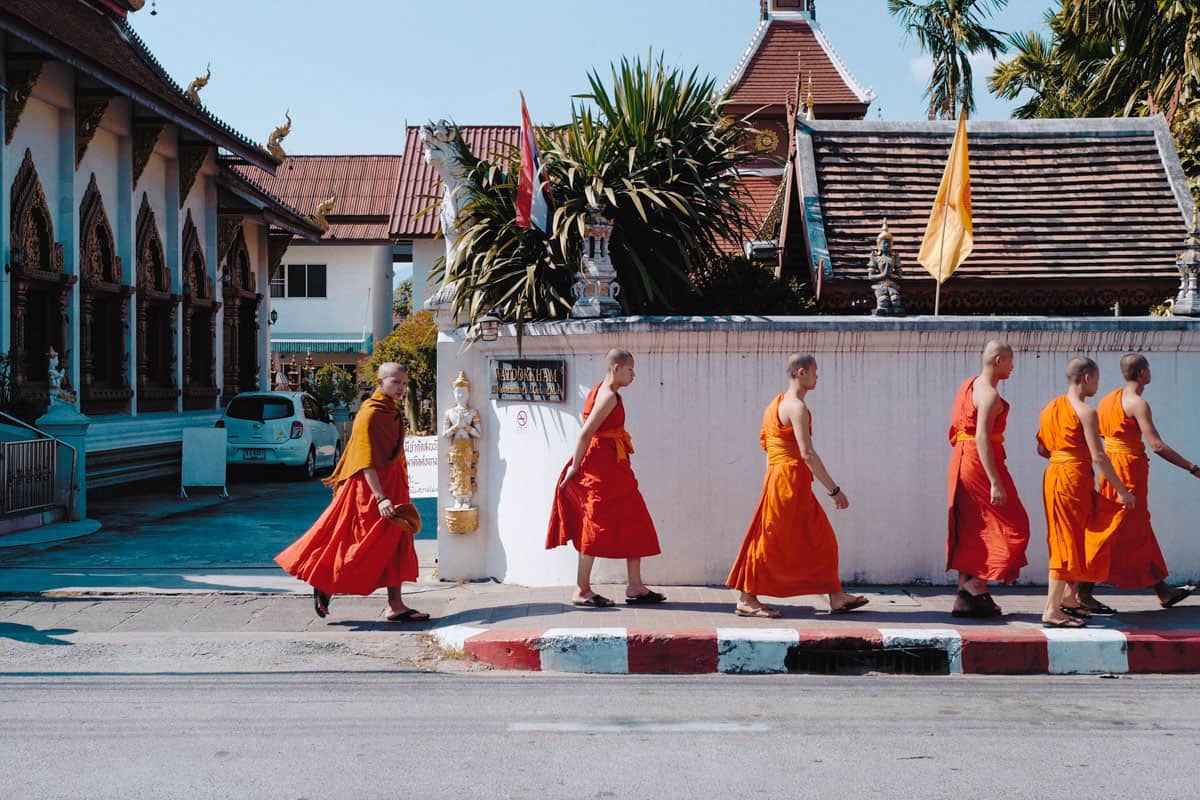 monks walking in chiang mai