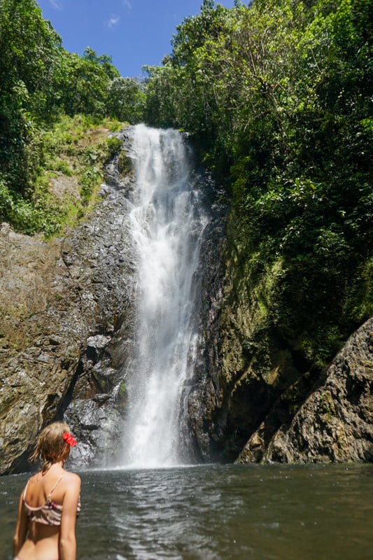 lora by waterfall in Fiji