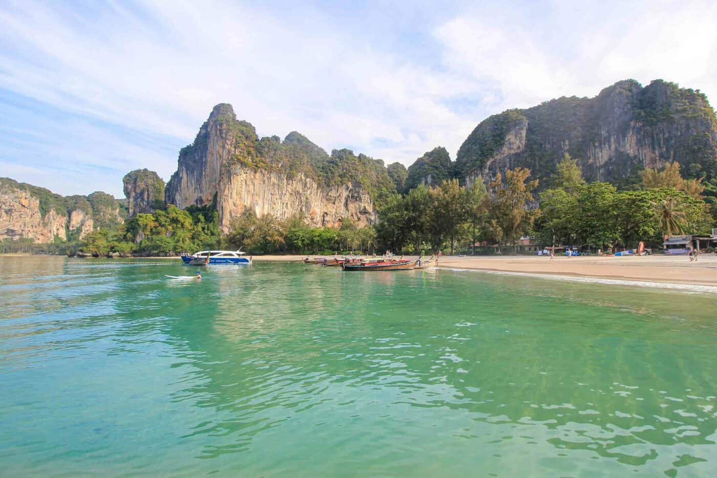 emerald water with limestone cliffs in krabi