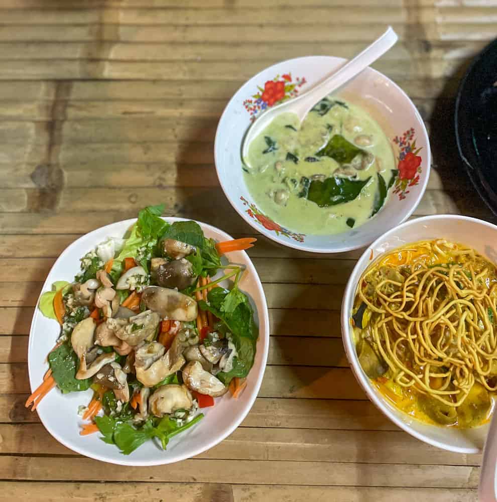 three thai dishes prepared during a thai cooking class