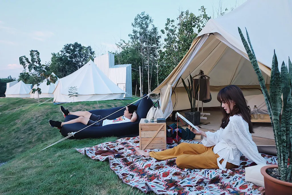 Couple in glamping area