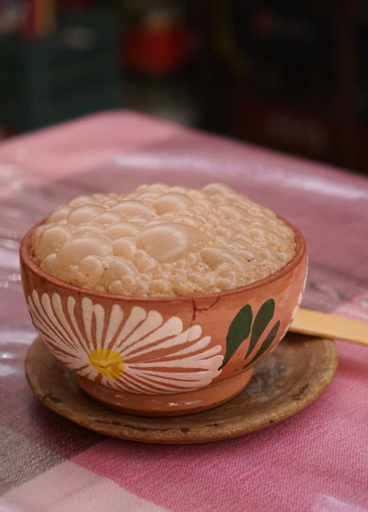 Tejate - a traditional maize and cacao Oaxacan beverage in a ceramic cup