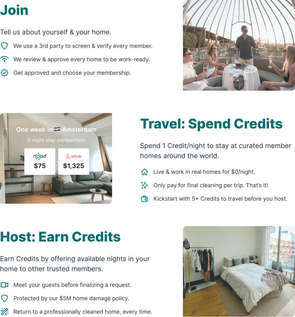 The homepage of a website that offers travel and earn credits.