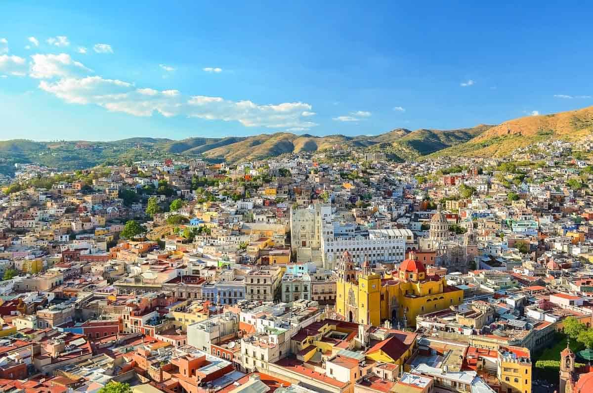 An aerial view of guanajuato city mexico.