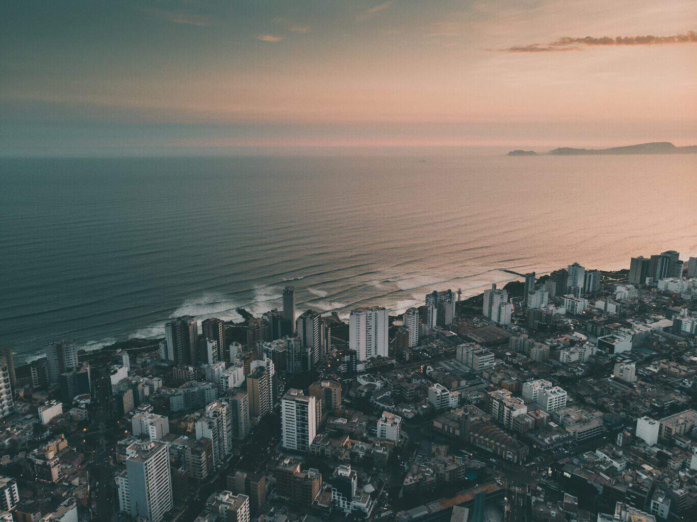 An aerial view of a Lima at sunset.