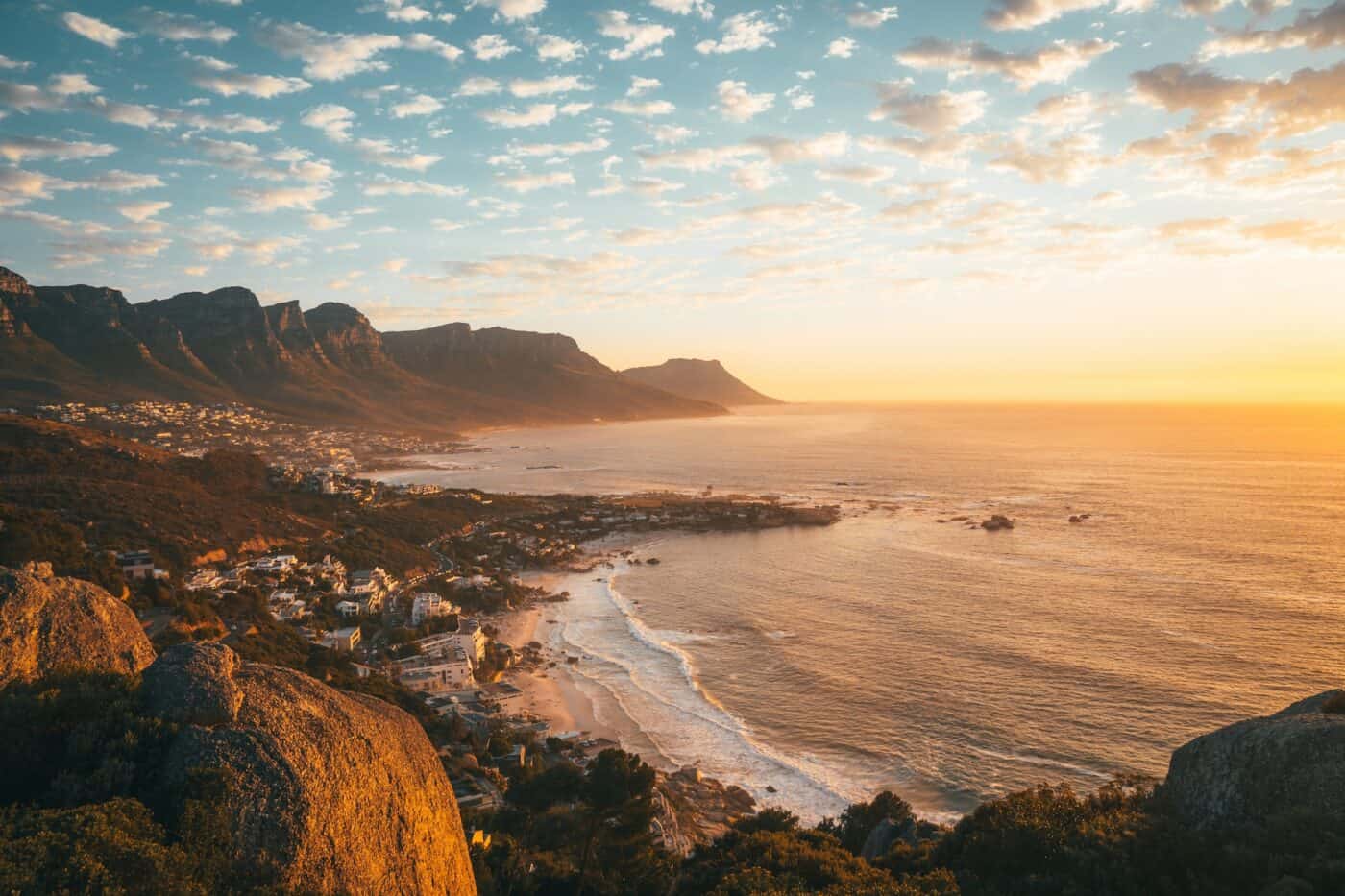 Sunset over table mountain in cape town, south africa.