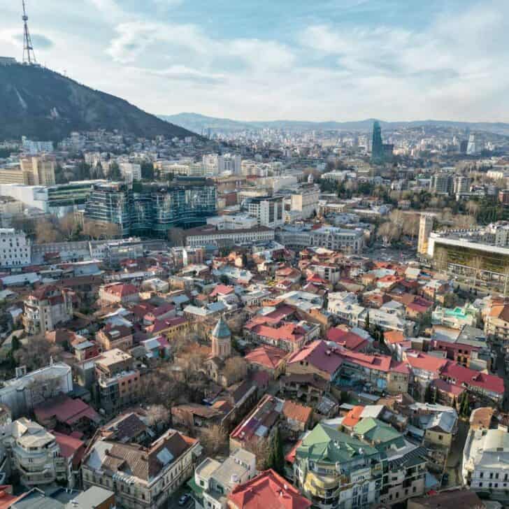 An aerial view of the city of tbilisi, georgia.