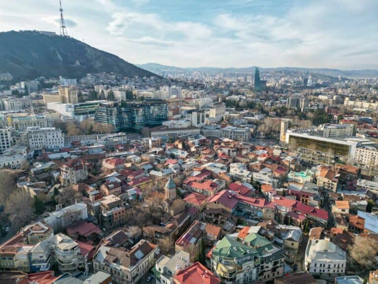 An aerial view of the city of tbilisi, georgia.